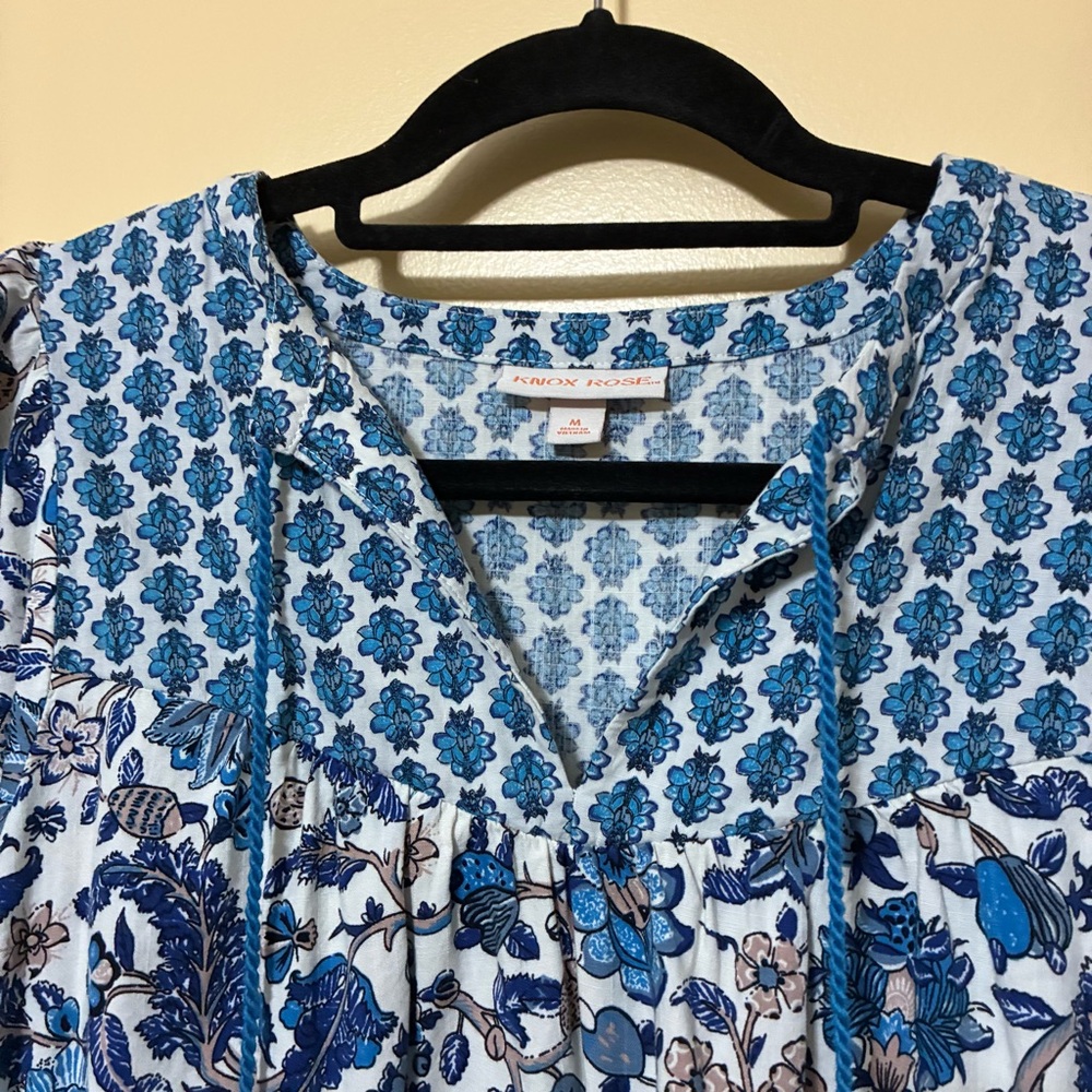 Knox Rose Puff Sleeve A-Line V-Neck Floral Boho Dress Women’s M Blue Cottagecore - Picture 6 of 8